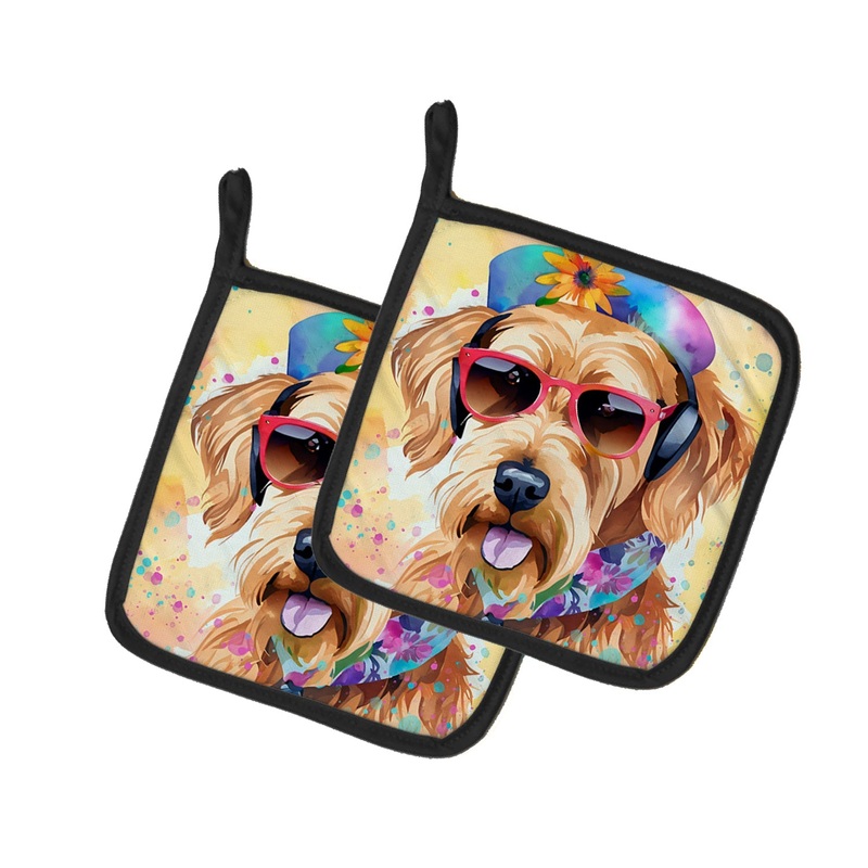 Airedale Terrier Hippie Dawg Pot Holders - Set of 2 Decorative Kitchen Helpers | Made in the USA
