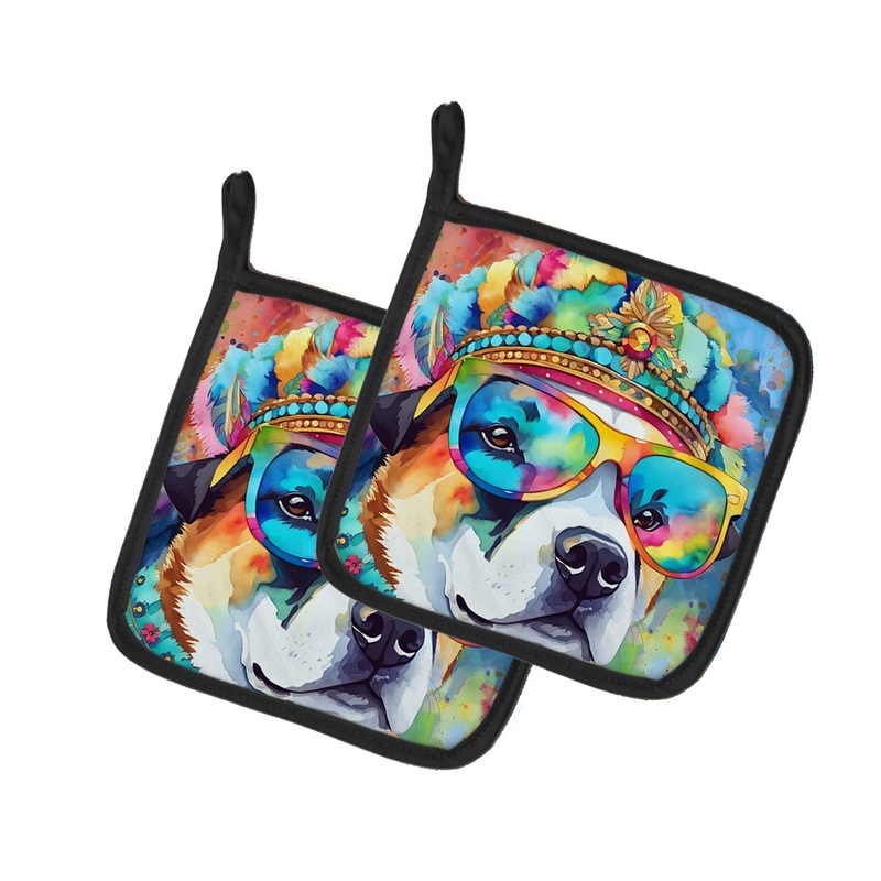 Akita Hippie Dawg Pot Holders - Set of 2 Decorative Kitchen Helpers | Made in the USA