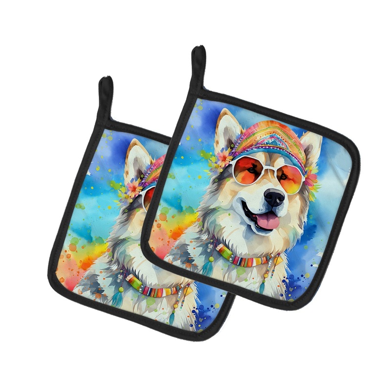 Alaskan Malamute Hippie Dawg Pot Holders - Set of 2 Decorative Kitchen Helpers | Made in the USA