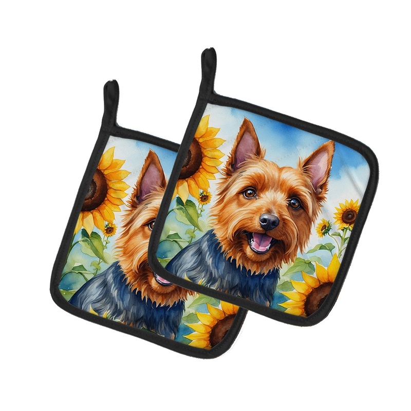 Australian Terrier in Sunflowers Pot Holders - Set of 2 Decorative Kitchen Helpers | Made in the USA