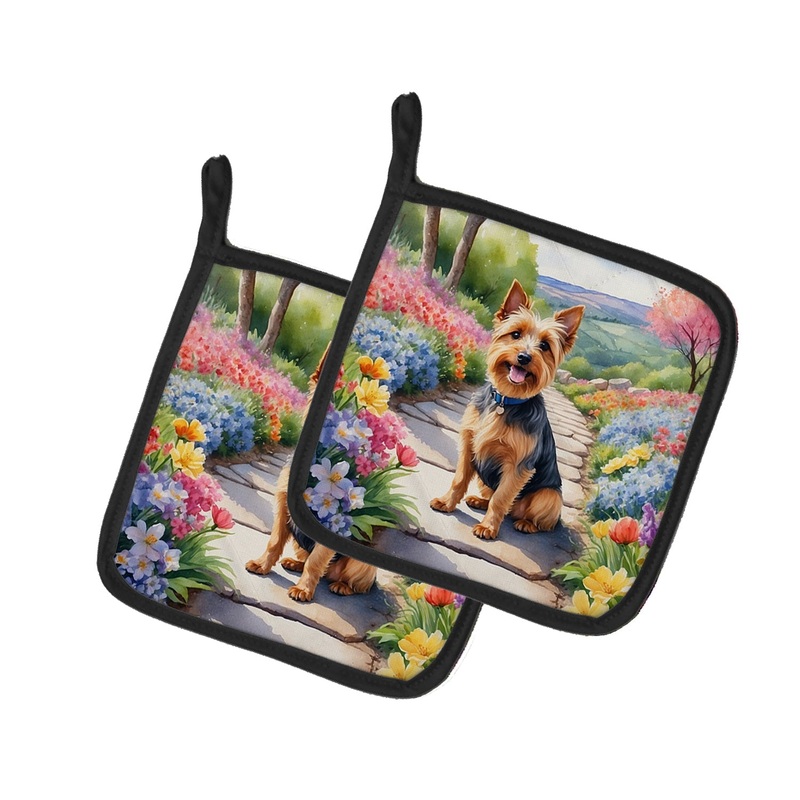 Australian Terrier Spring Garden Pot Holders - Set of 2 Decorative Kitchen Helpers | Made in the USA