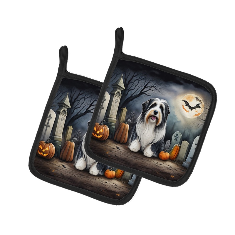 Bearded Collie Spooky Halloween Pot Holders - Set of 2 Decorative Kitchen Helpers | Made in the USA