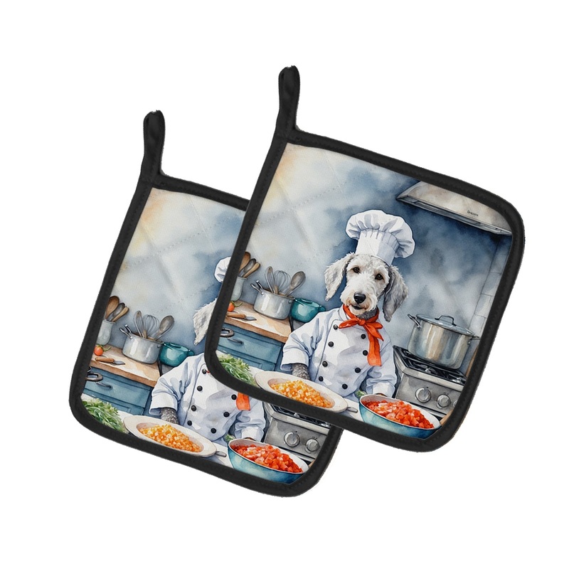 Bedlington Terrier The Chef Pot Holders - Set of 2 Decorative Kitchen Helpers | Made in the USA