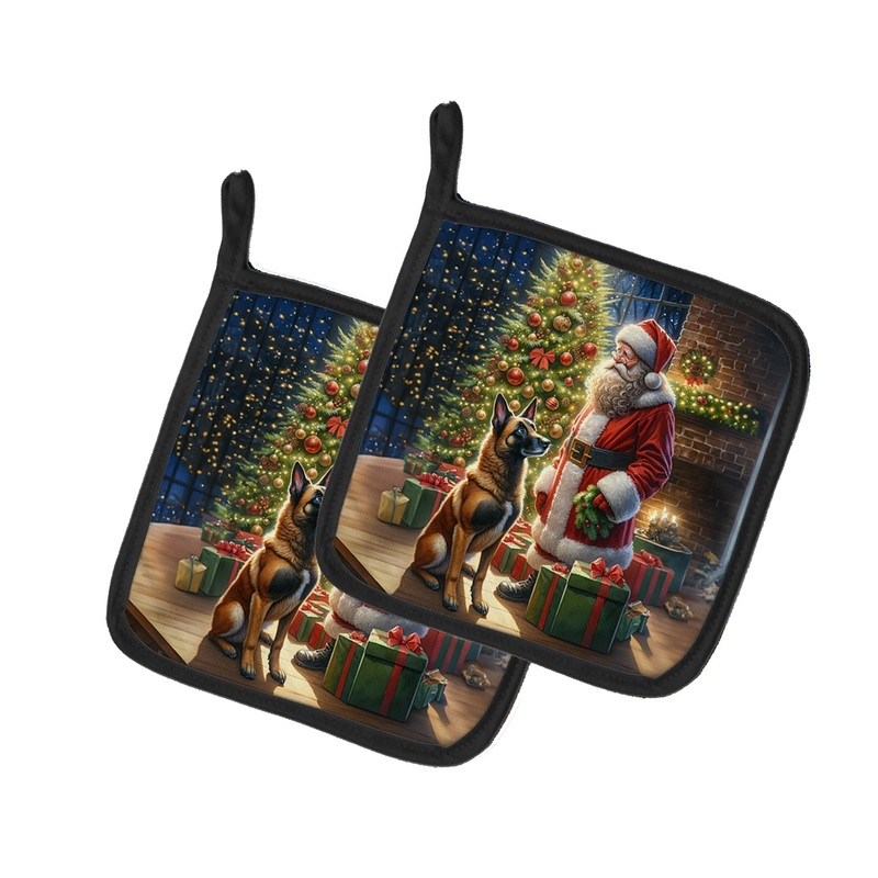 Belgian Malinois and Santa Claus Pot Holders - Set of 2 Decorative Kitchen Helpers | Made in the USA