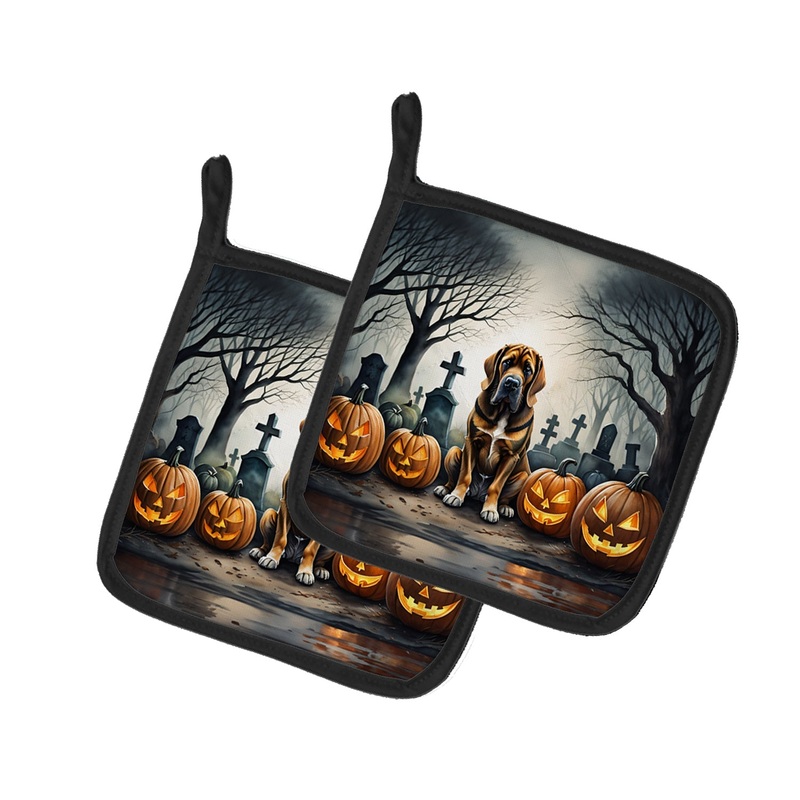 Bloodhound Spooky Halloween Pot Holders - Set of 2 Decorative Kitchen Helpers | Made in the USA