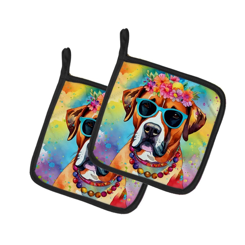 Boxer Hippie Dawg Pot Holders - Set of 2 Decorative Kitchen Helpers | Made in the USA