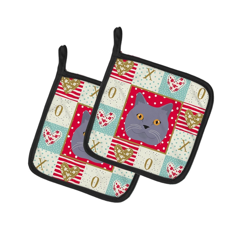 British Shorthair Cat Love Pot Holders - Set of 2 - Heat-Resistant Kitchen Essentials CK5095PTHD