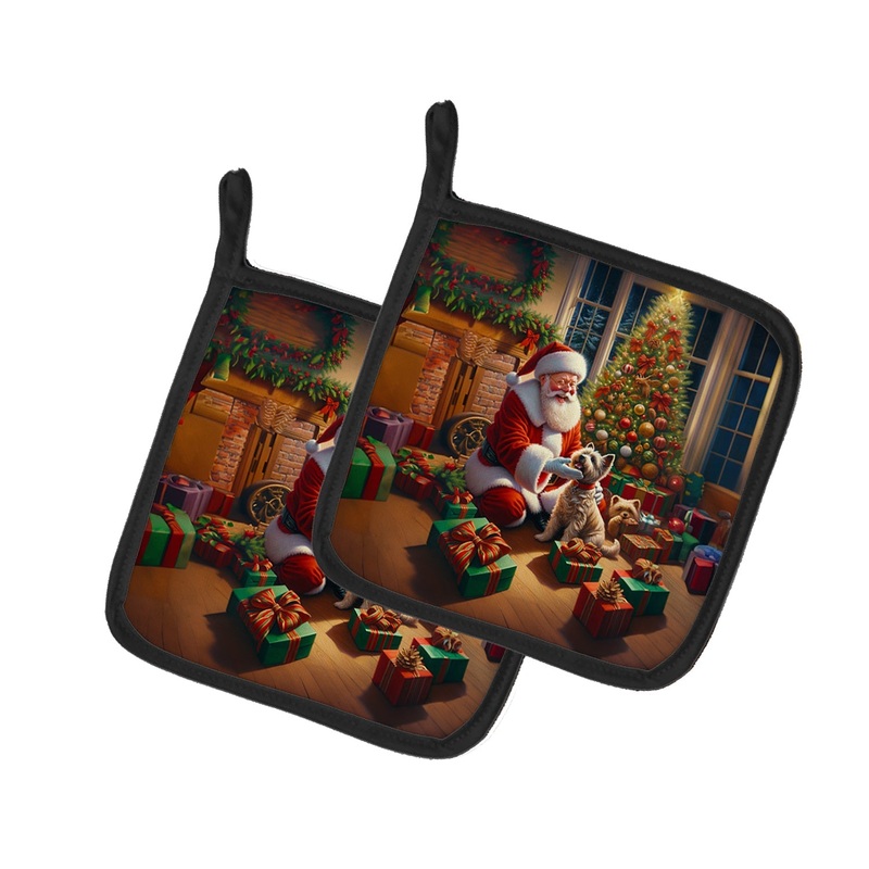 Cairn Terrier and Santa Claus Pot Holders - Set of 2 Decorative Kitchen Helpers | Made in the USA