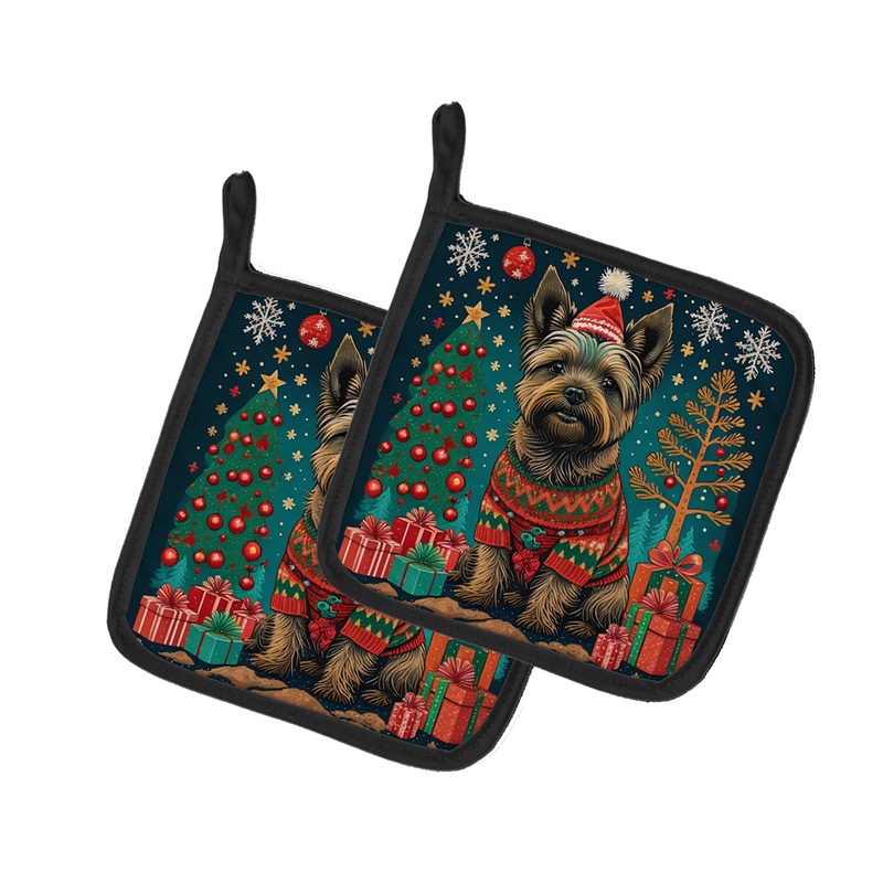 Cairn Terrier Christmas Pot Holders - Set of 2 Decorative Kitchen Helpers | Made in the USA