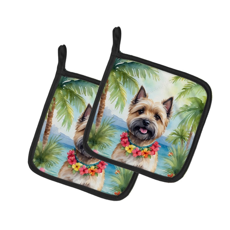 Cairn Terrier Luau Pot Holders - Set of 2 Decorative Kitchen Helpers | Made in the USA
