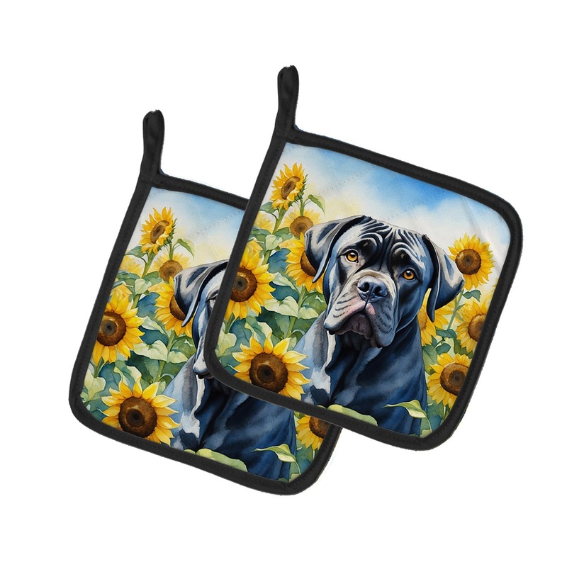 Cane Corso in Sunflowers Pot Holders - Set of 2 Decorative Kitchen Helpers | Made in the USA