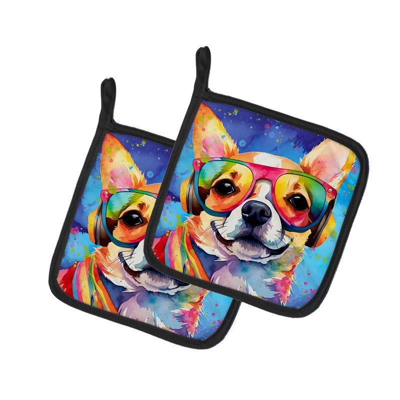 Chihuahua Hippie Dawg Pot Holders - Set of 2 Decorative Kitchen Helpers | Made in the USA