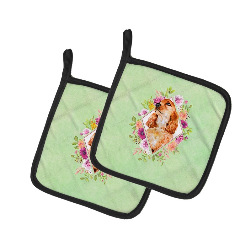 Chow Chow #2 Green Flowers Pot Holders - Set of 2 - Heat-Resistant Kitchen Essentials CK4293PTHD