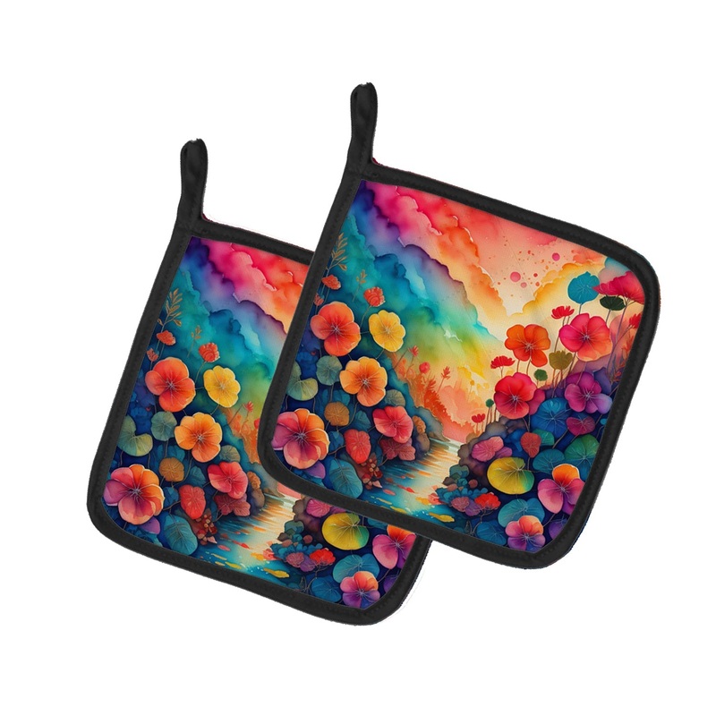 Colorful Begonias Pot Holders - Set of 2 Decorative Kitchen Helpers | Made in the USA