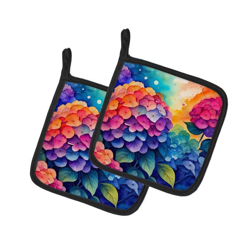 Colorful Hydrangeas Pot Holders - Set of 2 Decorative Kitchen Helpers | Made in the USA