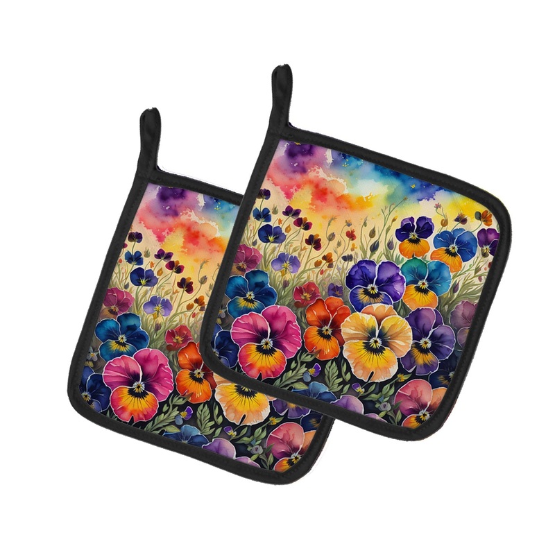 Colorful Pansies Pot Holders - Set of 2 Decorative Kitchen Helpers | Made in the USA