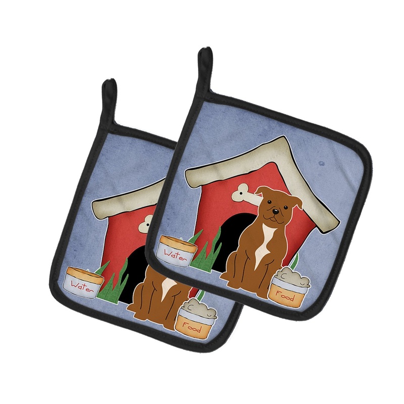 Dog House Collection Staffordshire Bull Terrier Brown Pot Holders - Set of 2 - Heat-Resistant Kitchen Essentials