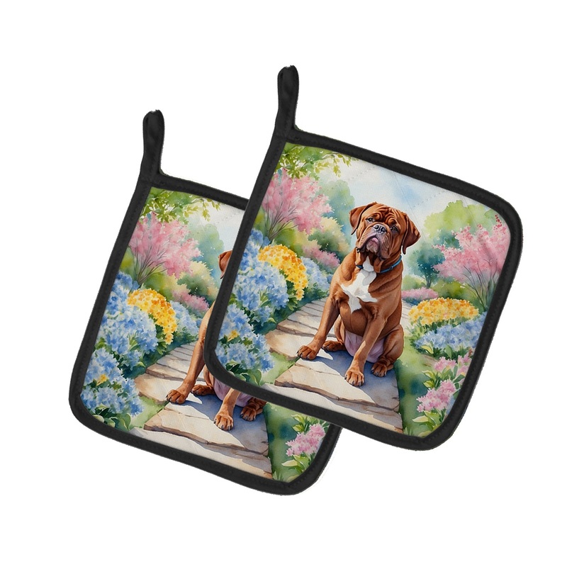 Dogue de Bordeaux Spring Path Pot Holders - Set of 2 Decorative Kitchen Helpers | Made in the USA