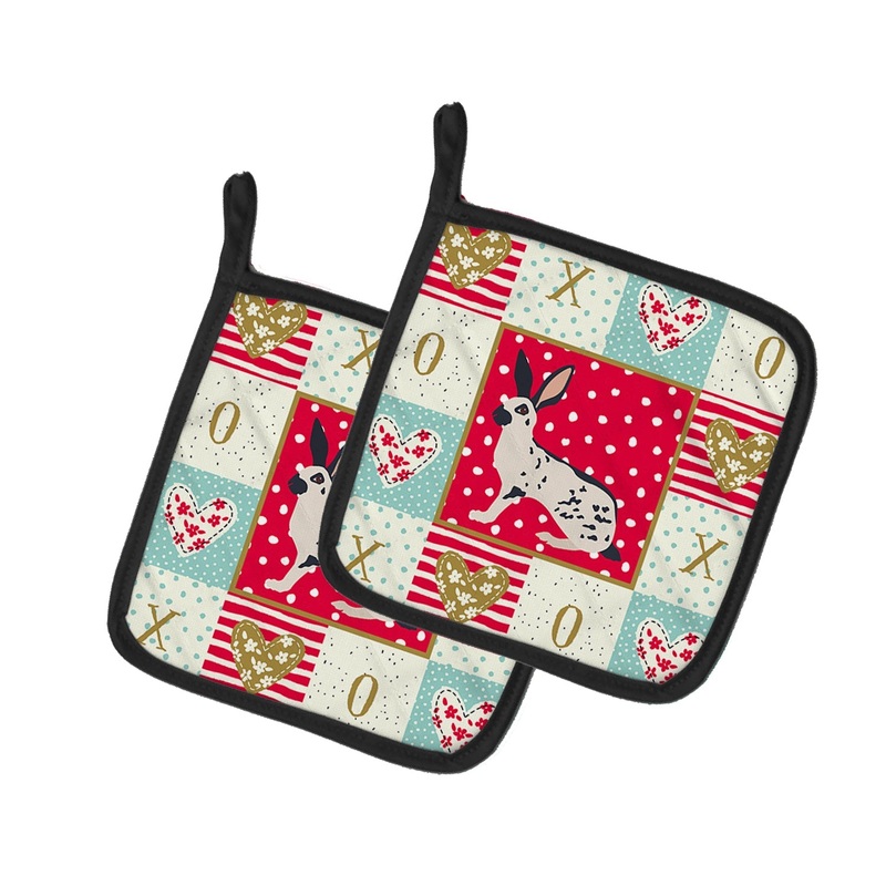 English Spot Rabbit Love Pot Holders - Set of 2 - Heat-Resistant Kitchen Essentials CK5388PTHD