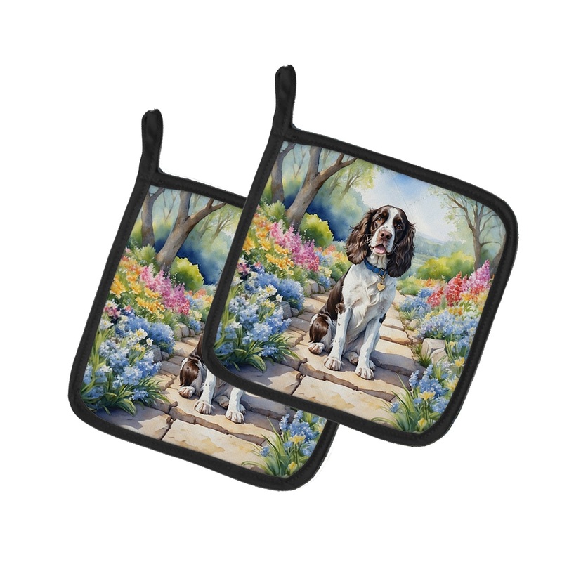 English Springer Spaniel Spring Path Pot Holders - Set of 2 Decorative Kitchen Helpers | Made in the USA