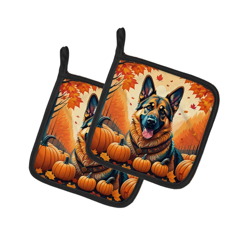 German Shepherd Fall Pot Holders - Set of 2 Decorative Kitchen Helpers | Made in the USA
