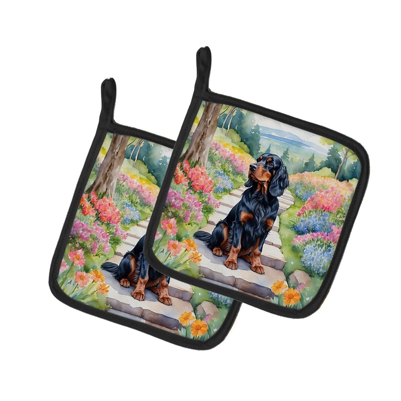 Gordon Setter Spring Path Pot Holders - Set of 2 Decorative Kitchen Helpers | Made in the USA