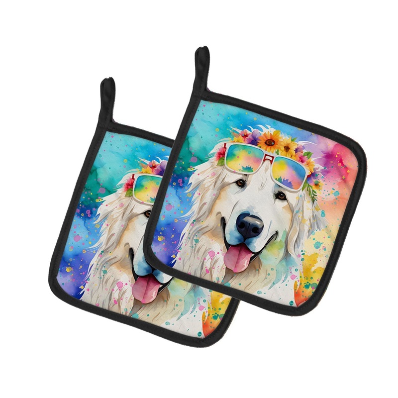 Great Pyrenees Hippie Dawg Pot Holders - Set of 2 Decorative Kitchen Helpers | Made in the USA