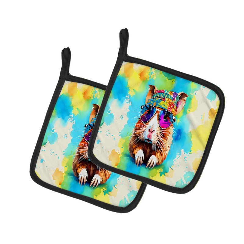 Hippie Animal Guinea Pig Pot Holders - Set of 2 Decorative Kitchen Helpers | Made in the USA