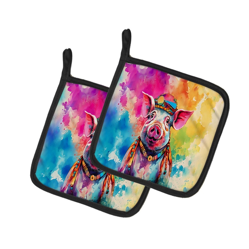 Hippie Animal Pig Pot Holders - Set of 2 Decorative Kitchen Helpers | Made in the USA