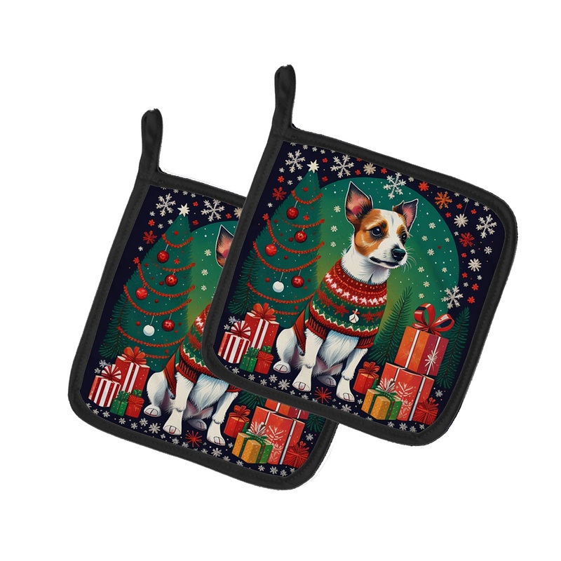 Jack Russell Terrier Christmas Pot Holders - Set of 2 Decorative Kitchen Helpers | Made in the USA