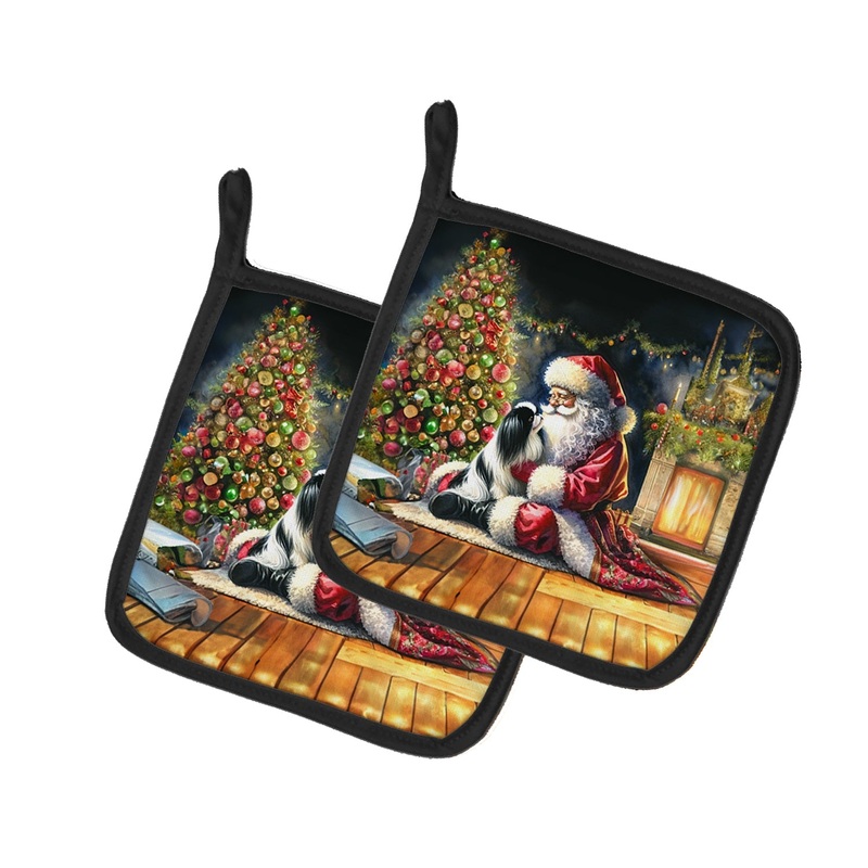 Japanese Chin and Santa Claus Pot Holders - Set of 2 Decorative Kitchen Helpers | Made in the USA