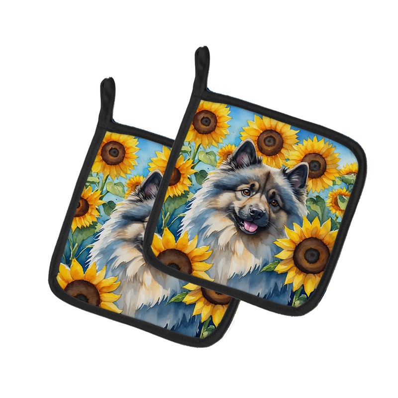 Keeshond in Sunflowers Pot Holders - Set of 2 Decorative Kitchen Helpers | Made in the USA