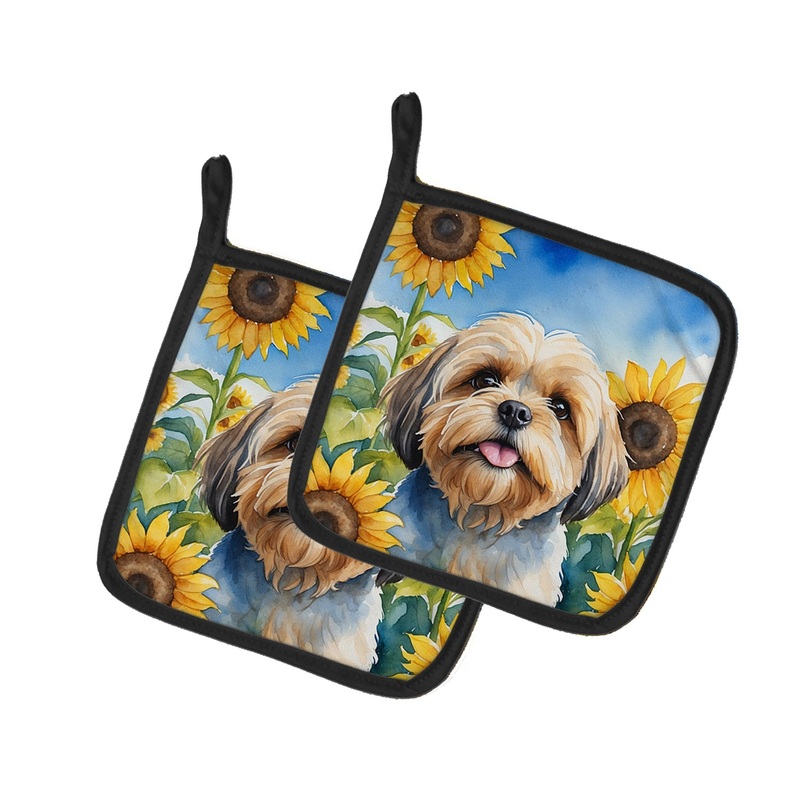 Lhasa Apso in Sunflowers Pot Holders - Set of 2 Decorative Kitchen Helpers | Made in the USA