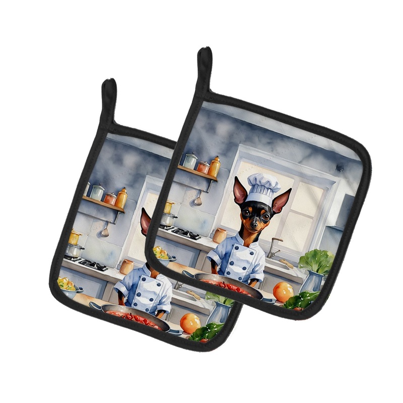 Miniature Pinscher The Chef Pot Holders - Set of 2 Decorative Kitchen Helpers | Made in the USA