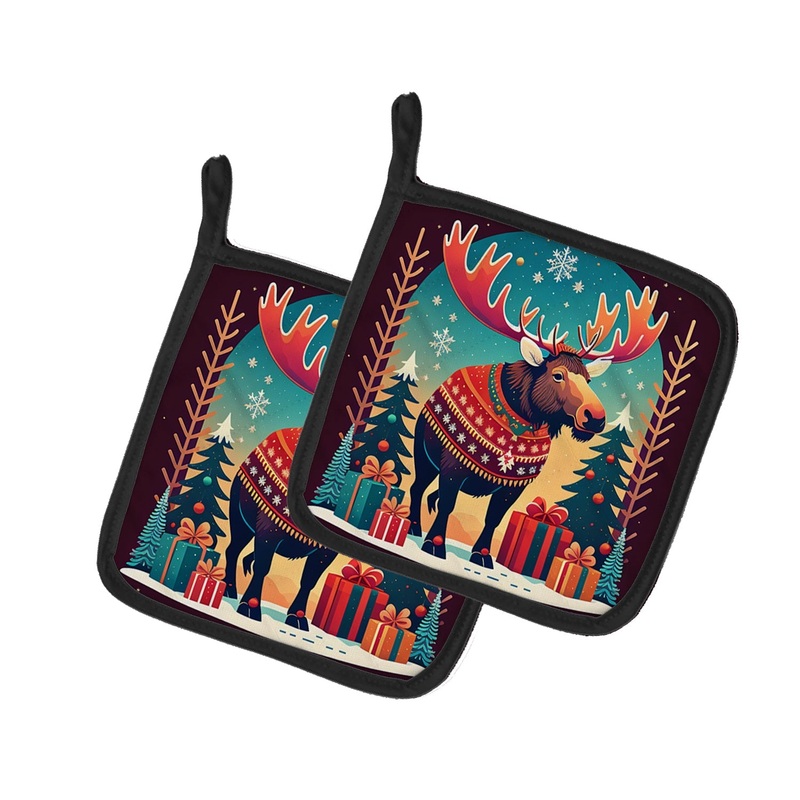 Moose Christmas Pot Holders - Set of 2 Decorative Kitchen Helpers | Made in the USA