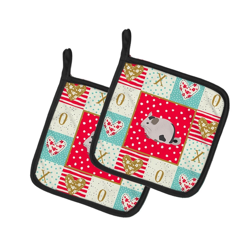 Mosaic Chinchilla Love Pot Holders - Set of 2 - Heat-Resistant Kitchen Essentials CK5423PTHD