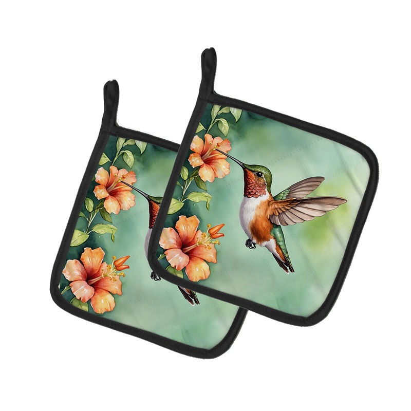 Rufous Hummingbird Pot Holders - Set of 2 Decorative Kitchen Helpers | Made in the USA