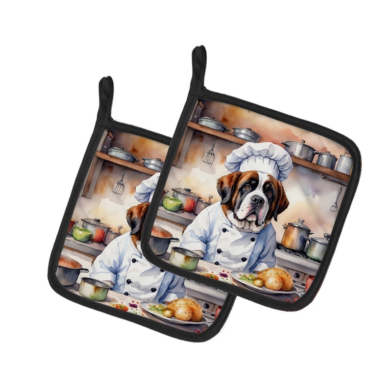Saint Bernard The Chef Pot Holders - Set of 2 Decorative Kitchen Helpers | Made in the USA