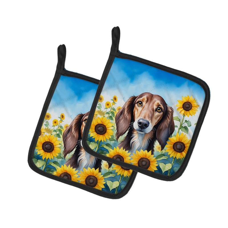 Saluki in Sunflowers Pot Holders - Set of 2 Decorative Kitchen Helpers | Made in the USA