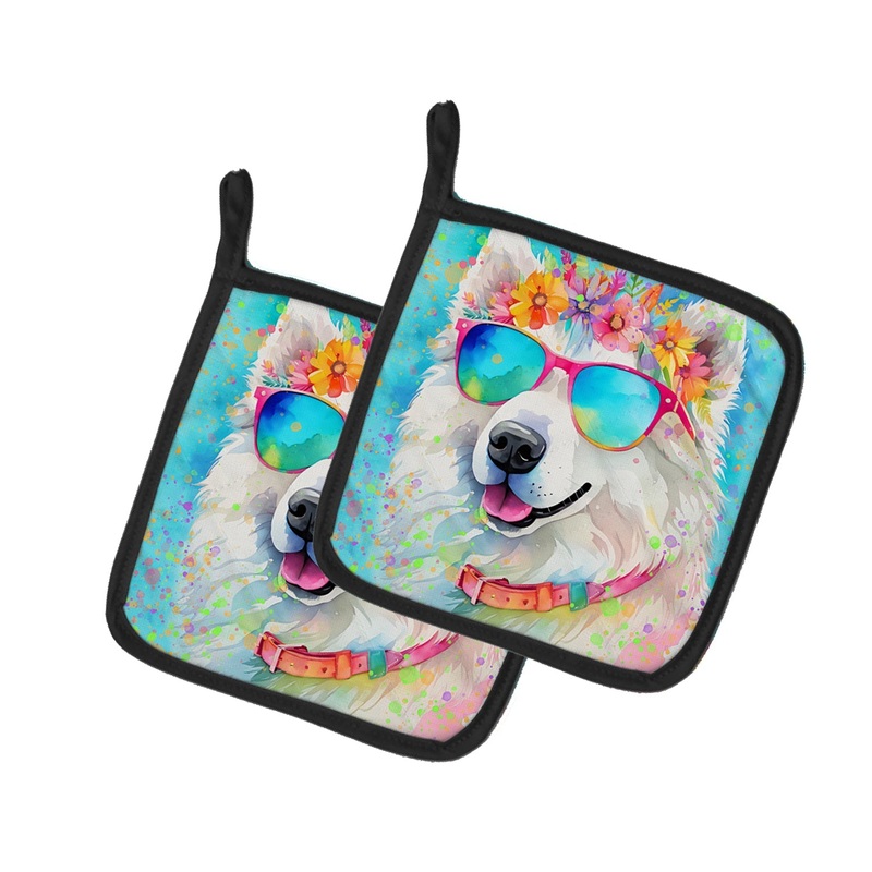 Samoyed Hippie Dawg Pot Holders - Set of 2 Decorative Kitchen Helpers | Made in the USA