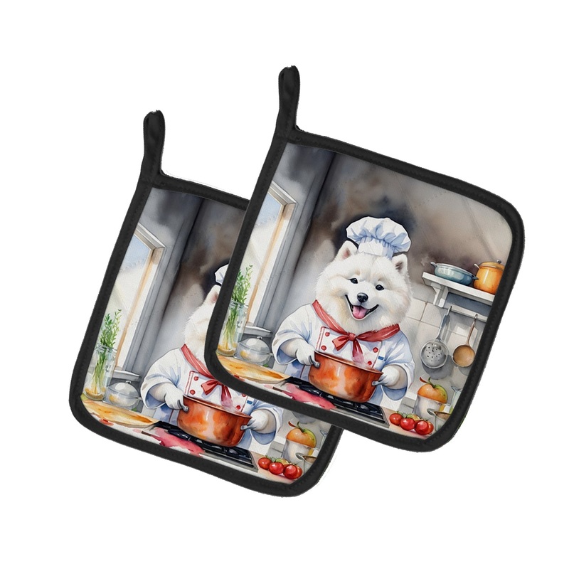 Samoyed The Chef Pot Holders - Set of 2 Decorative Kitchen Helpers | Made in the USA