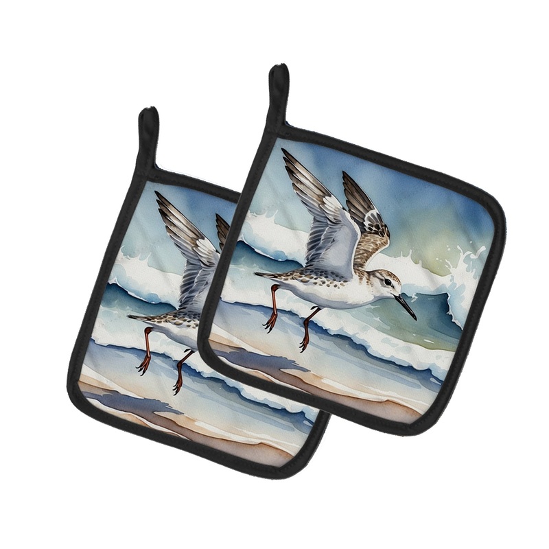 Sanderling Racing the Tide Pot Holders - Set of 2 Decorative Kitchen Helpers | Made in the USA
