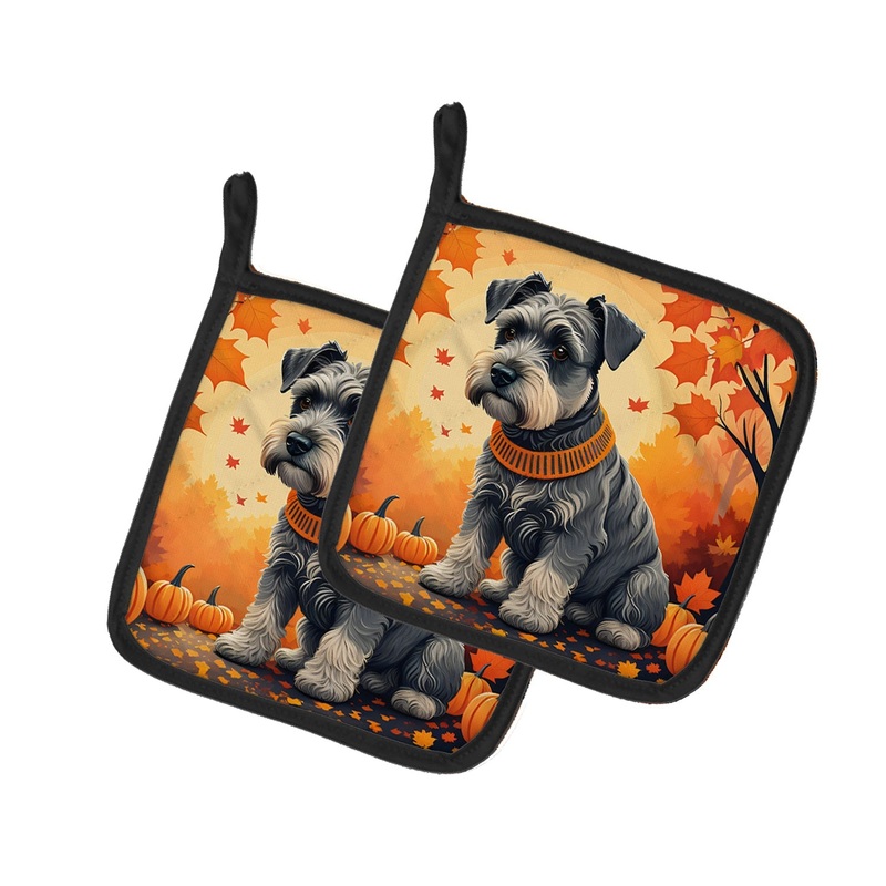 Schnauzer Fall Pot Holders - Set of 2 Decorative Kitchen Helpers | Made in the USA