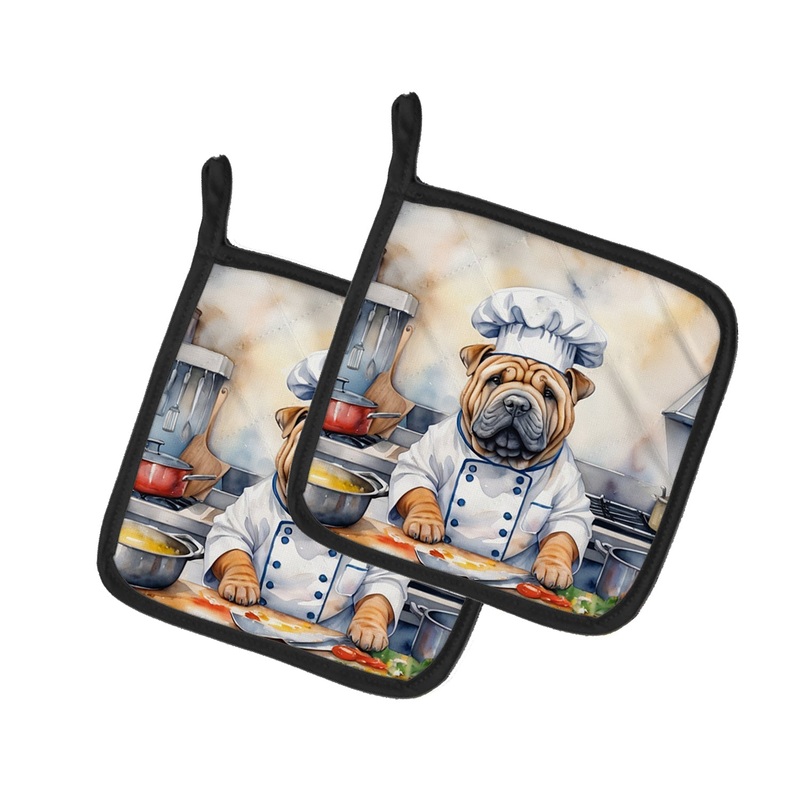 Shar Pei The Chef Pot Holders - Set of 2 Decorative Kitchen Helpers | Made in the USA