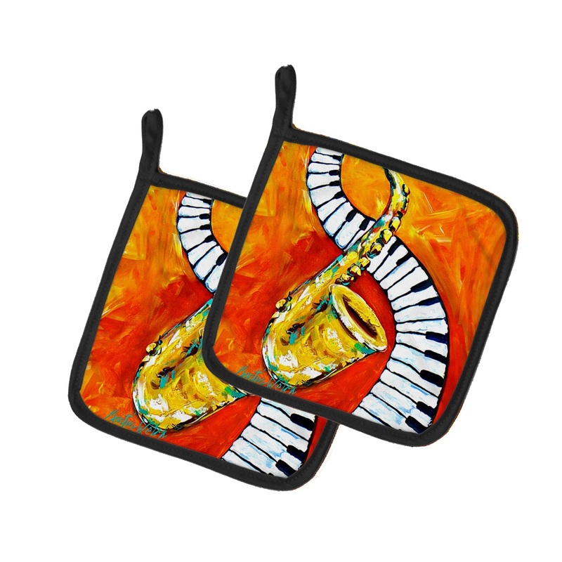Something Blues Saxaphone and Piano Pot Holders - Set of 2 Decorative Kitchen Helpers | Made in the USA