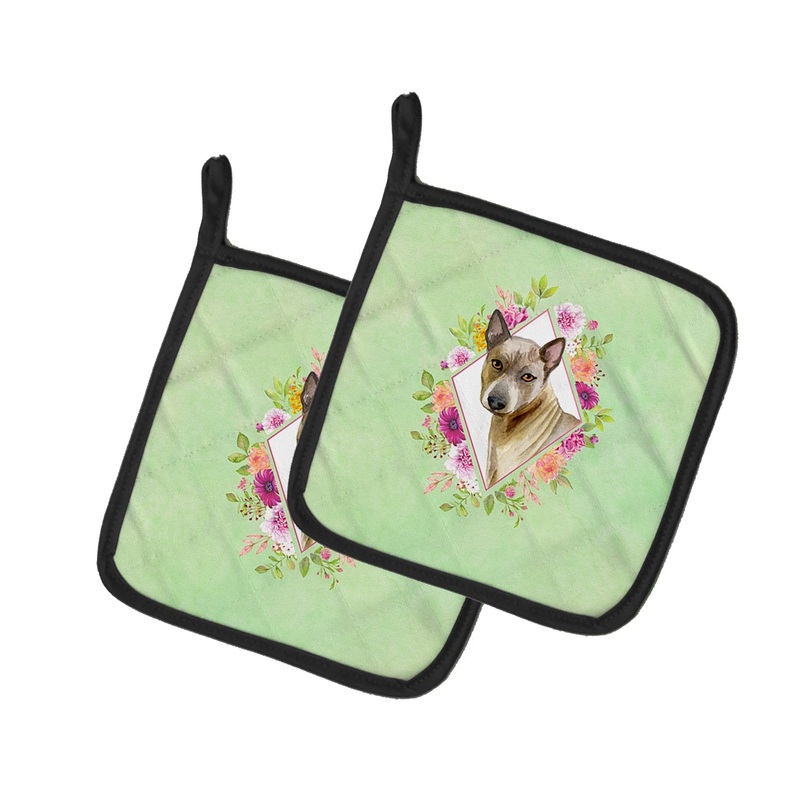 Thai Ridgeback Green Flowers Pot Holders - Set of 2 - Heat-Resistant Kitchen Essentials CK4348PTHD