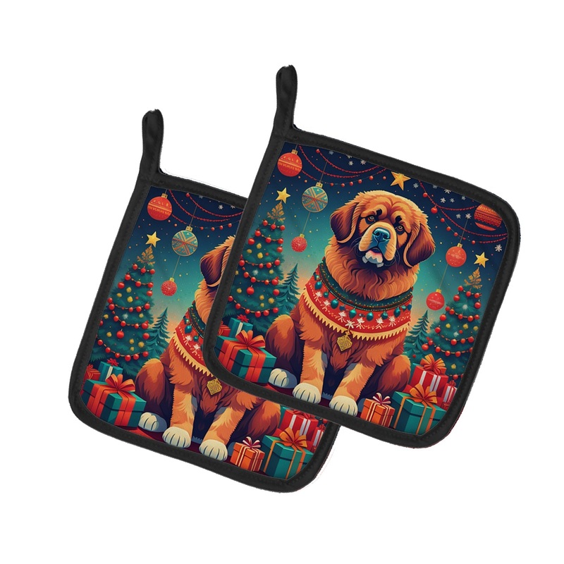 Tibetan Mastiff Christmas Pot Holders - Set of 2 Decorative Kitchen Helpers | Made in the USA