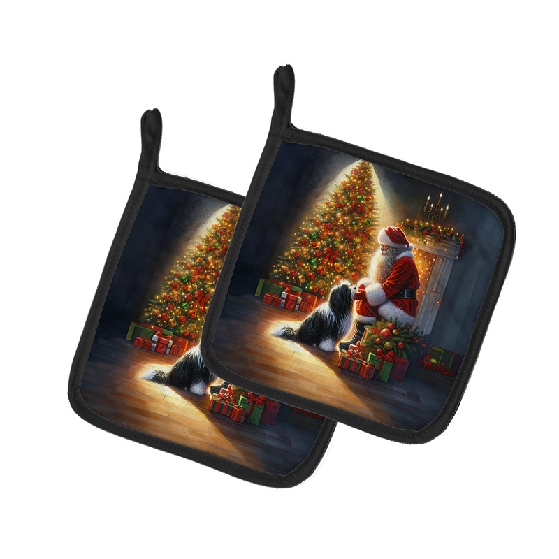 Tibetan Terrier and Santa Claus Pot Holders - Set of 2 Decorative Kitchen Helpers | Made in the USA