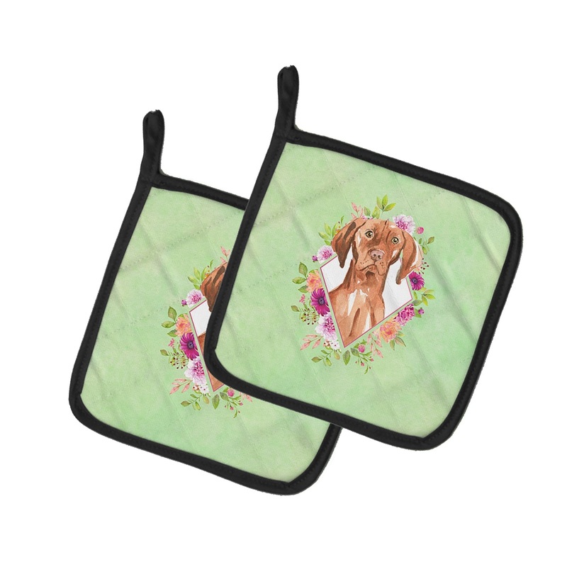 Vizsla Green Flowers Pot Holders - Set of 2 - Heat-Resistant Kitchen Essentials CK4392PTHD