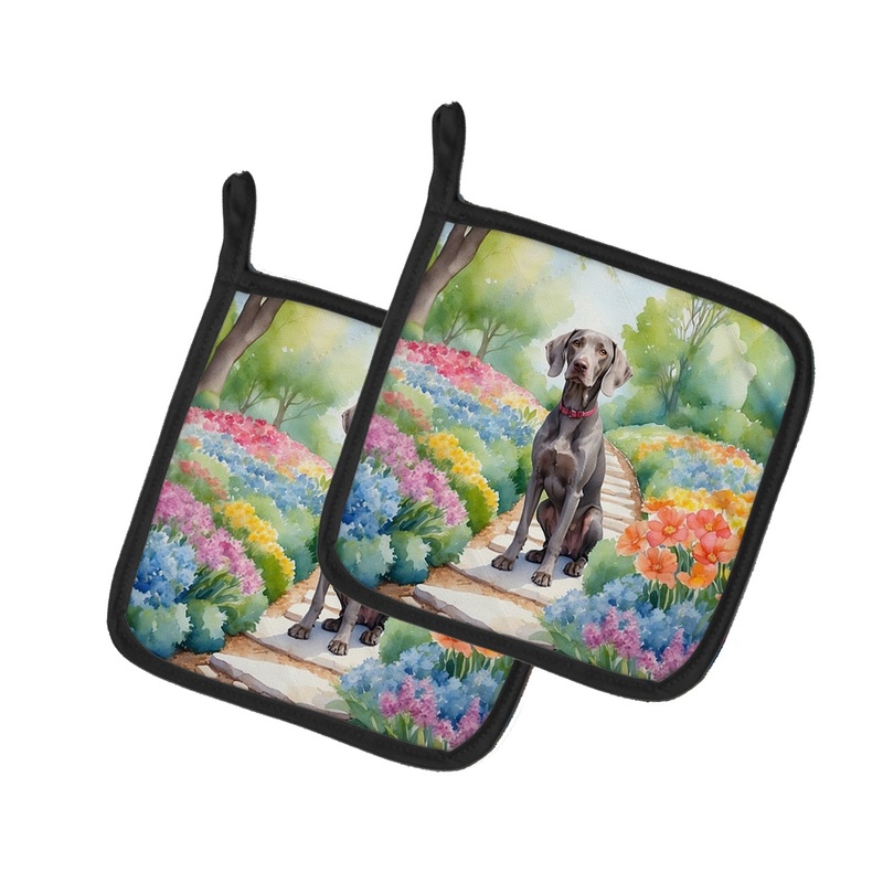 Weimaraner Spring Path Pot Holders - Set of 2 Decorative Kitchen Helpers | Made in the USA
